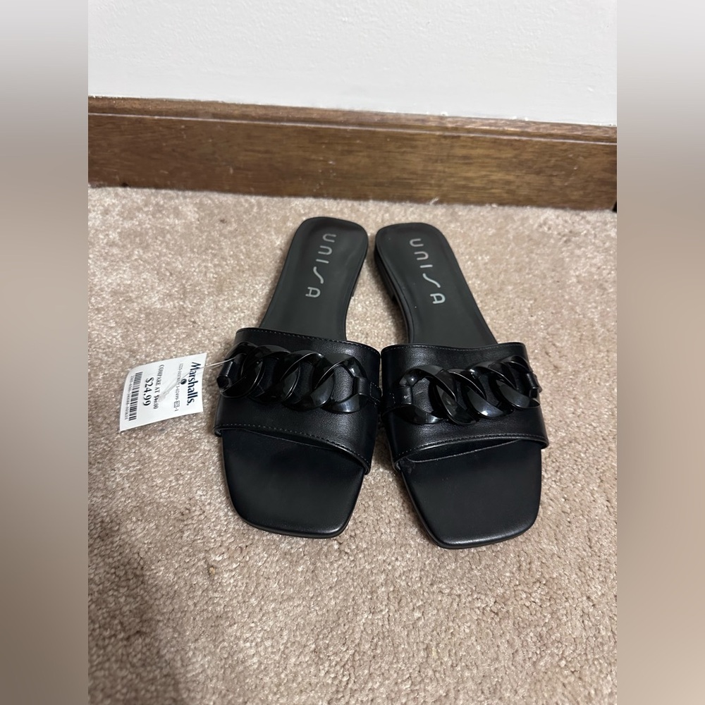 Unisa Black Chain Slide Sandals
